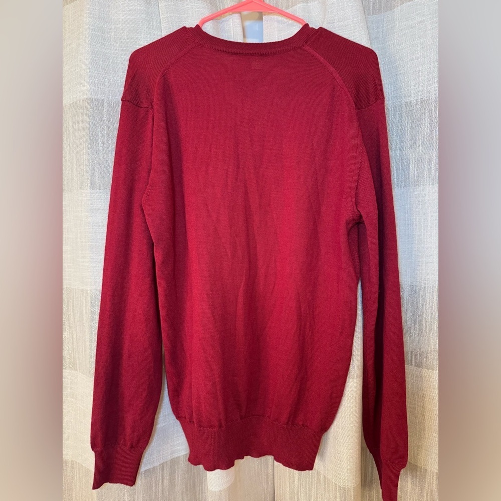 100% Merino Extrafine Wool Men’s Marco Fiori Classic Red V-Neck Sweater - Picture 5 of 6